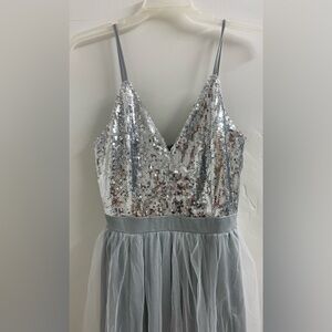 Elegant Silver Sequin Evening Dress